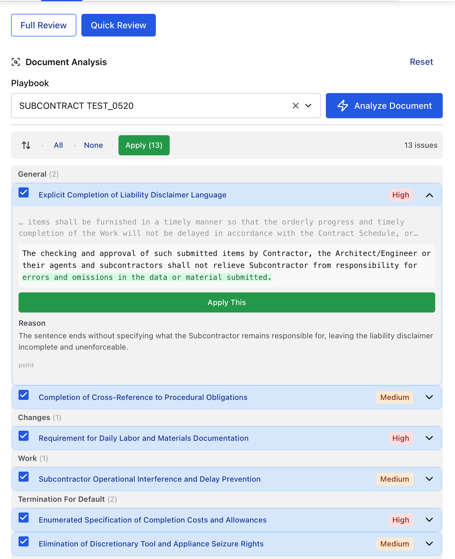 Document Analysis panel